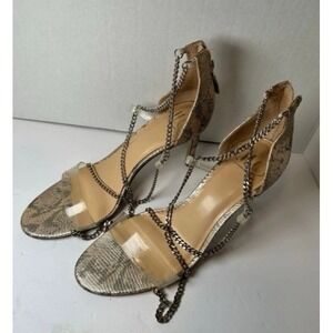 JLO‎ Strappy Snake Print Sandals Chain Detail High Heels Evening Party Shoes 9.5